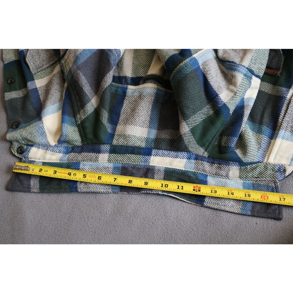 ORVIS Mens Medium Blue Green Plaid Flannel Shirt Long Sleeve Button Down Flap - Picture 3 of 16